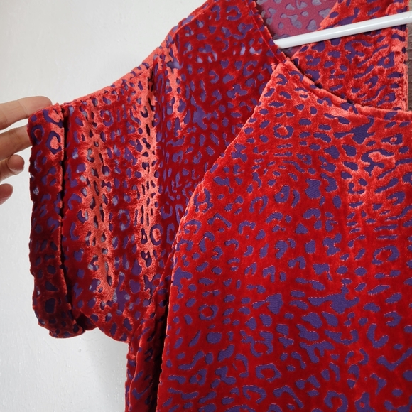 Johnny Was Doris Silk-Blend Mini Dress Deep Red Cheetah Print Women's Size Small - Picture 12 of 15